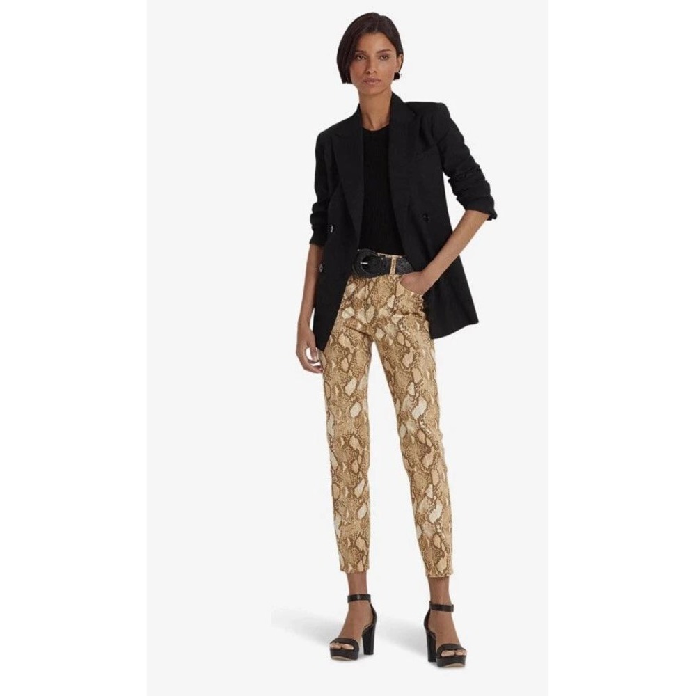 Lauren Ralph Lauren Tan Snakeskin Print High‎ Rise Skinny Jeans Womens Size 10